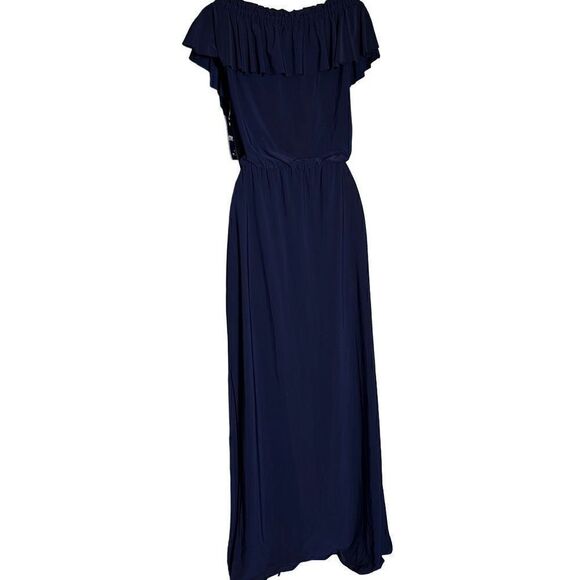 NWT Chaps Off Women Shoulder Ruffle Maxi Dress Navy Blue Size L - Picture 2 of 9